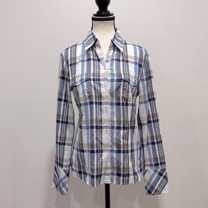 Gerry Weber Edition Blue & White Plaid Cotton Button-Up Shirt – Basic Fit